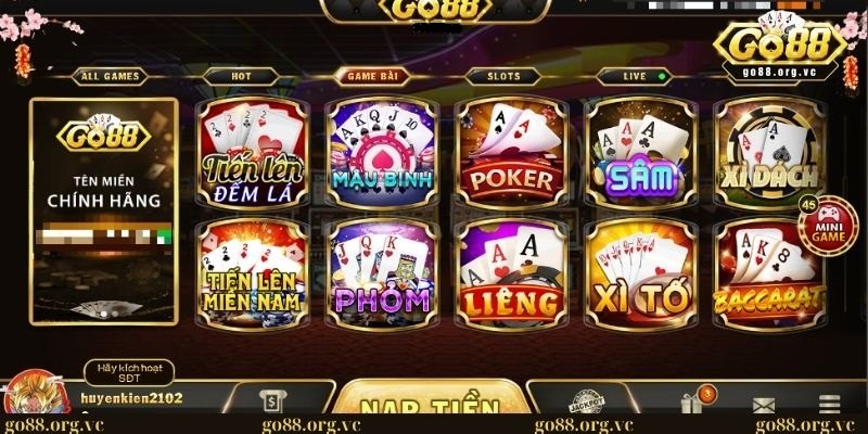 Giới thiệu 2 Giao diện danh mục game bài tại GO 88